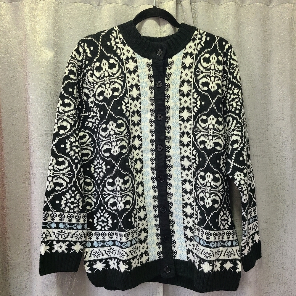 Vintage Black and White Knit Cardigan